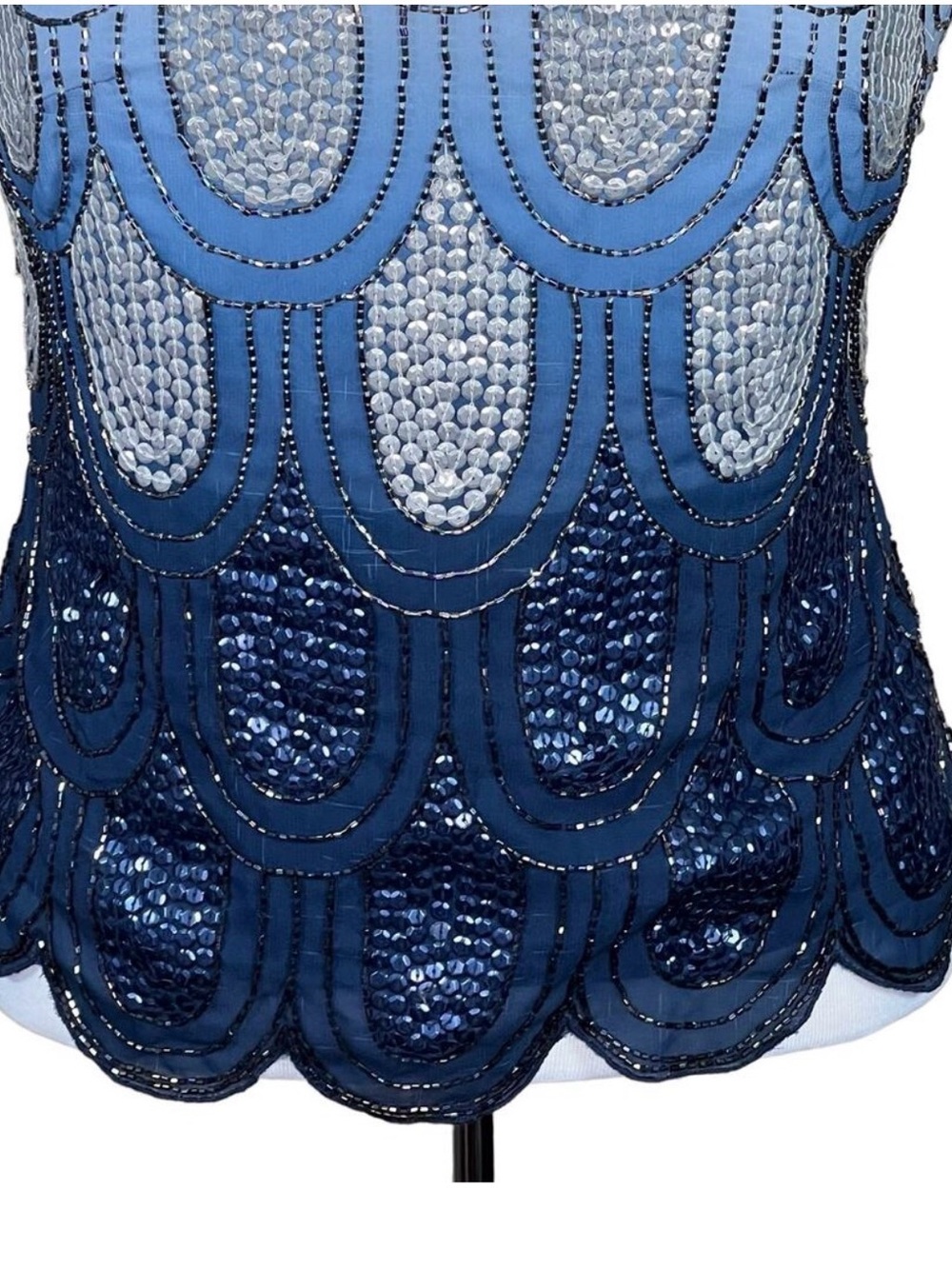 Embellished Ombre Halter Sequin Top - Navy to White - Picture 3 of 12